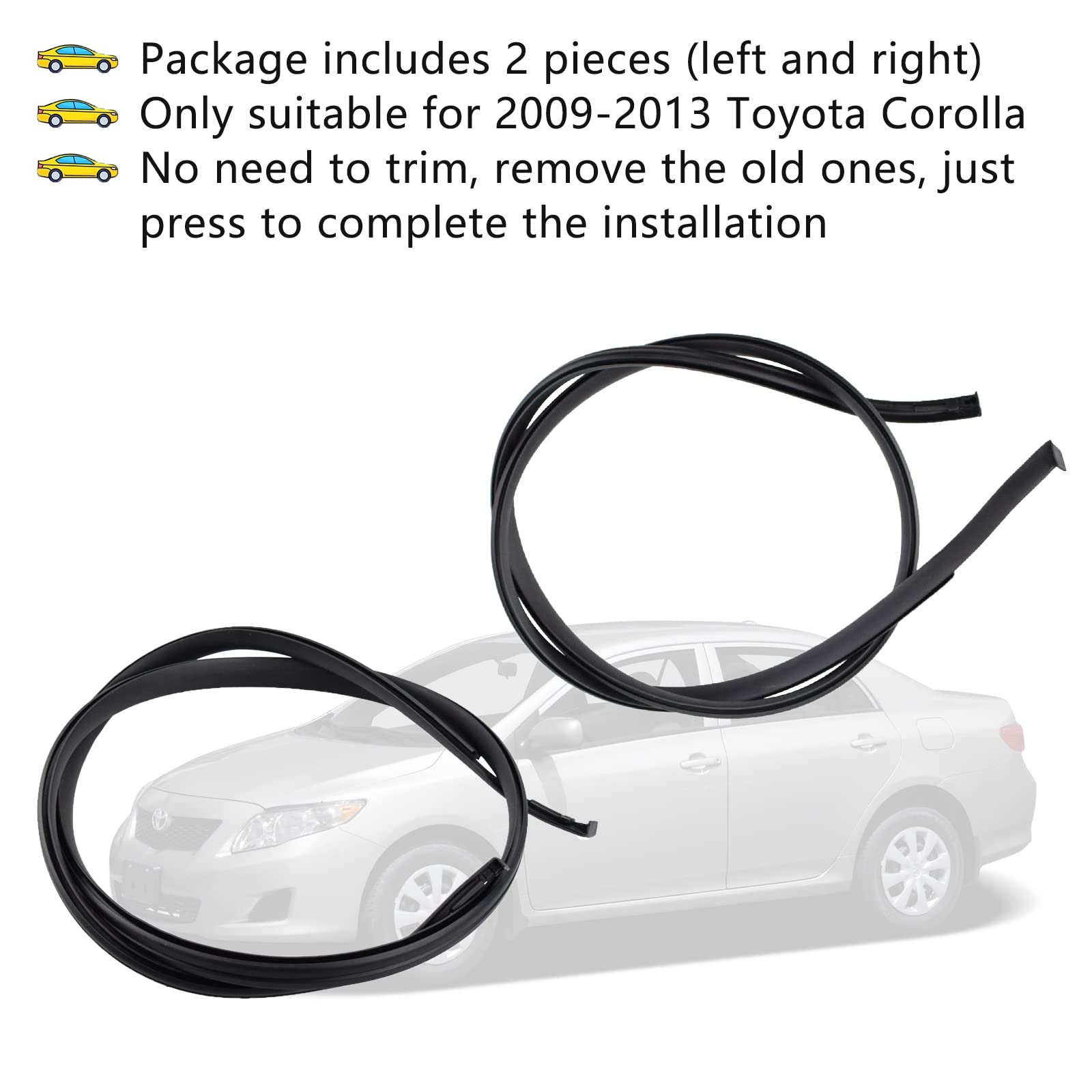 2 Pcs Black Roof Trim Molding Kit For Toyota Corolla 2009-2013